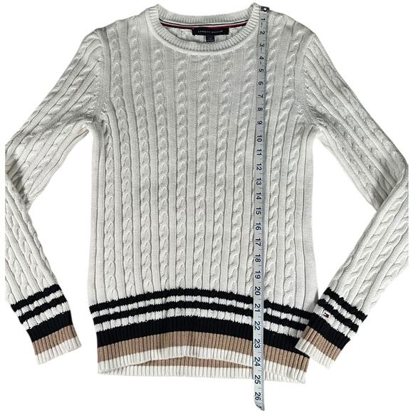 Tommy Hilfiger Small Cable Knit Sweater White Cotton Classic Preppy Old Money - Picture 6 of 11